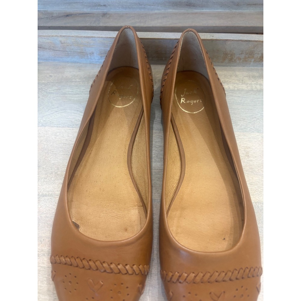 Jack Rogers Tan Leather Whipstitch Perforated Ballet Flats Cognac 10M
